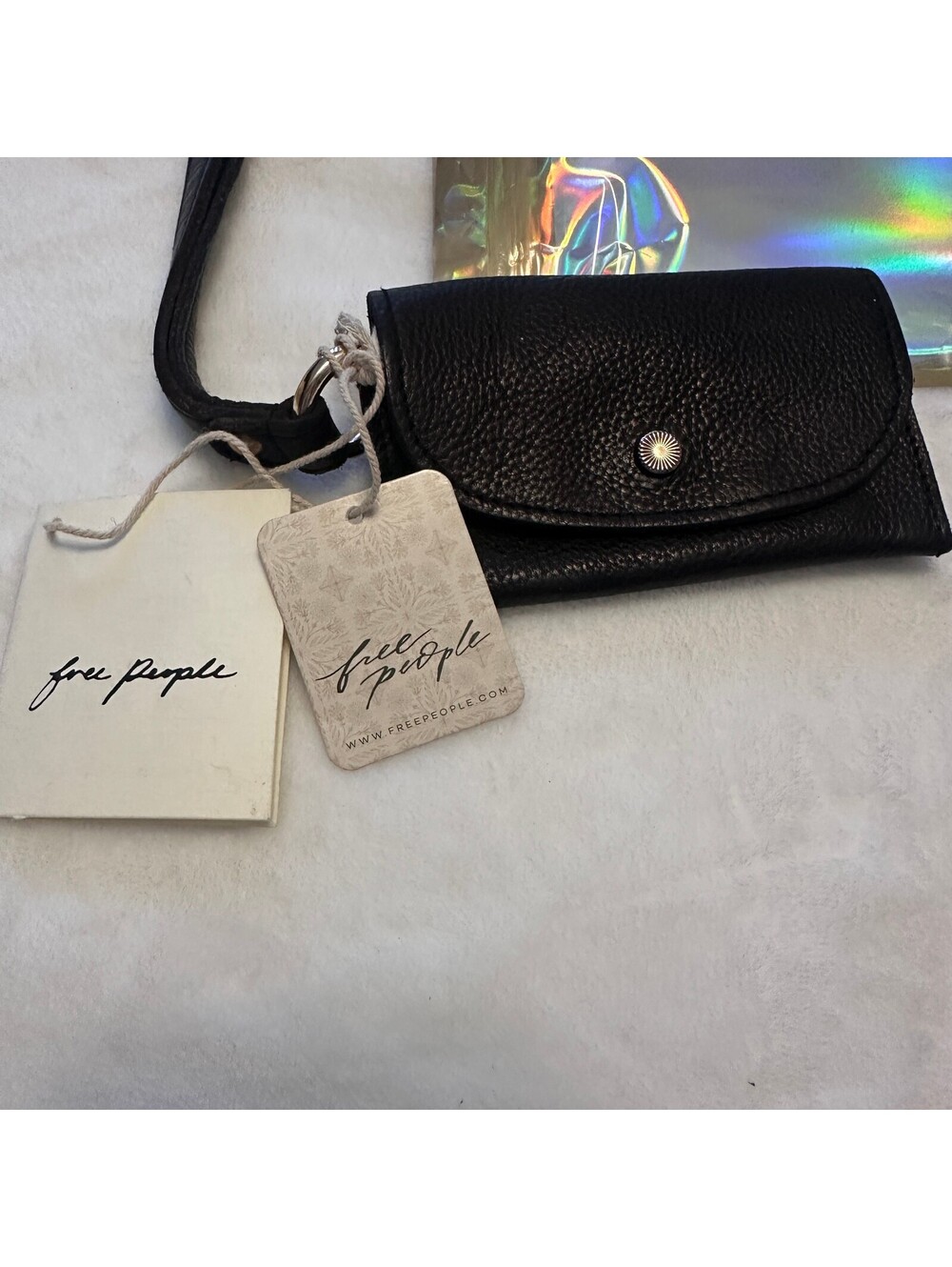Free People Black Leather Wristlet Wallet with Magnetic Snap Closure